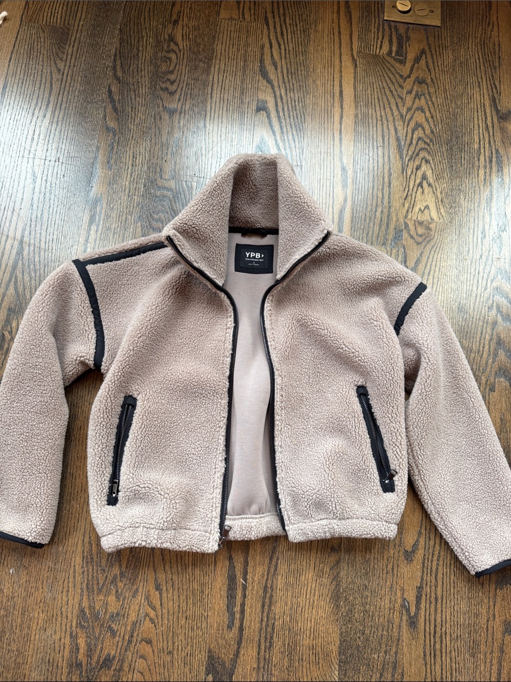 Women’sTaupe Sherpa Zip-Up Jacket